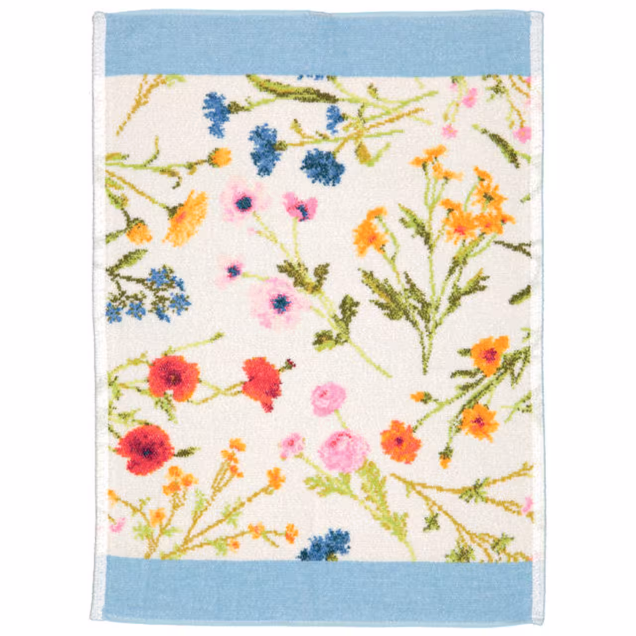 Chenilletuch Flower Meadow blau mit Blumenmuster
