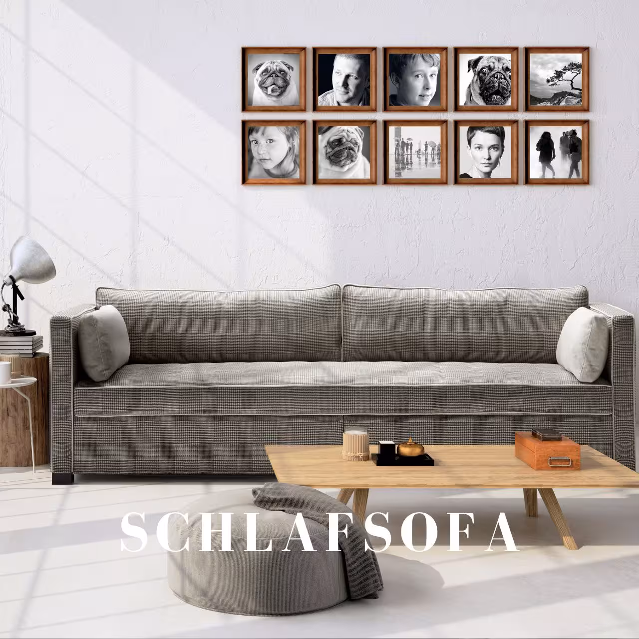 Graues Sofa mit Tisch