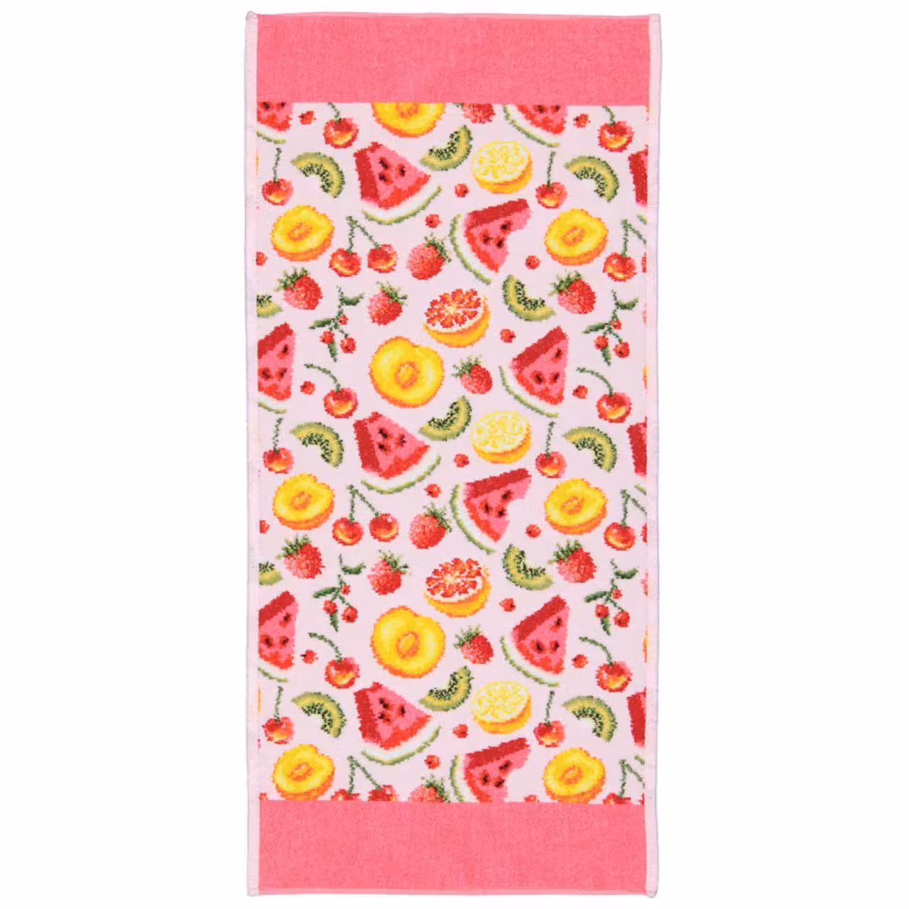 Chenilletuch Fruit Potpourri pink und gelb mit Obstmuster rechteckig