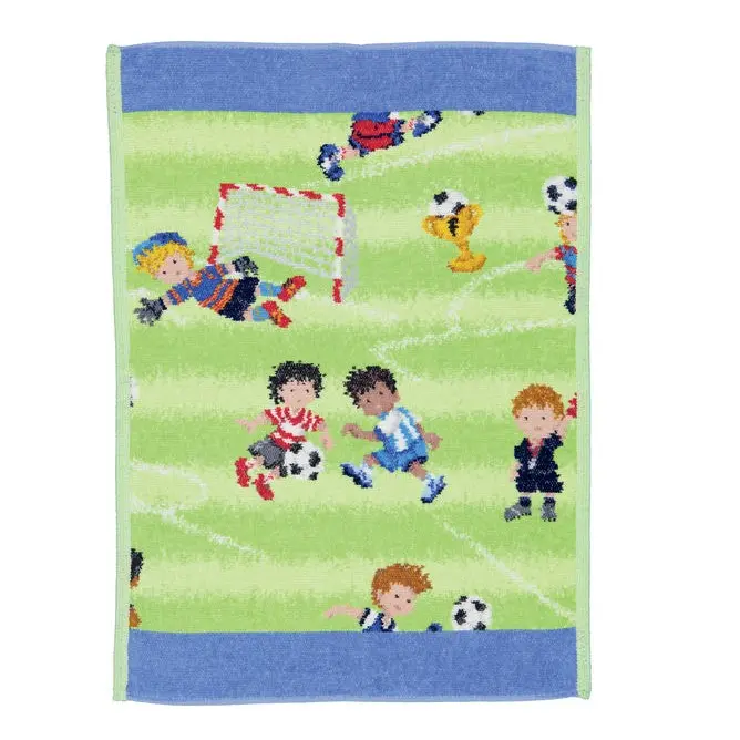 Chenilletuch Soccer grün und blau mit Fußballmotiv Draufsicht