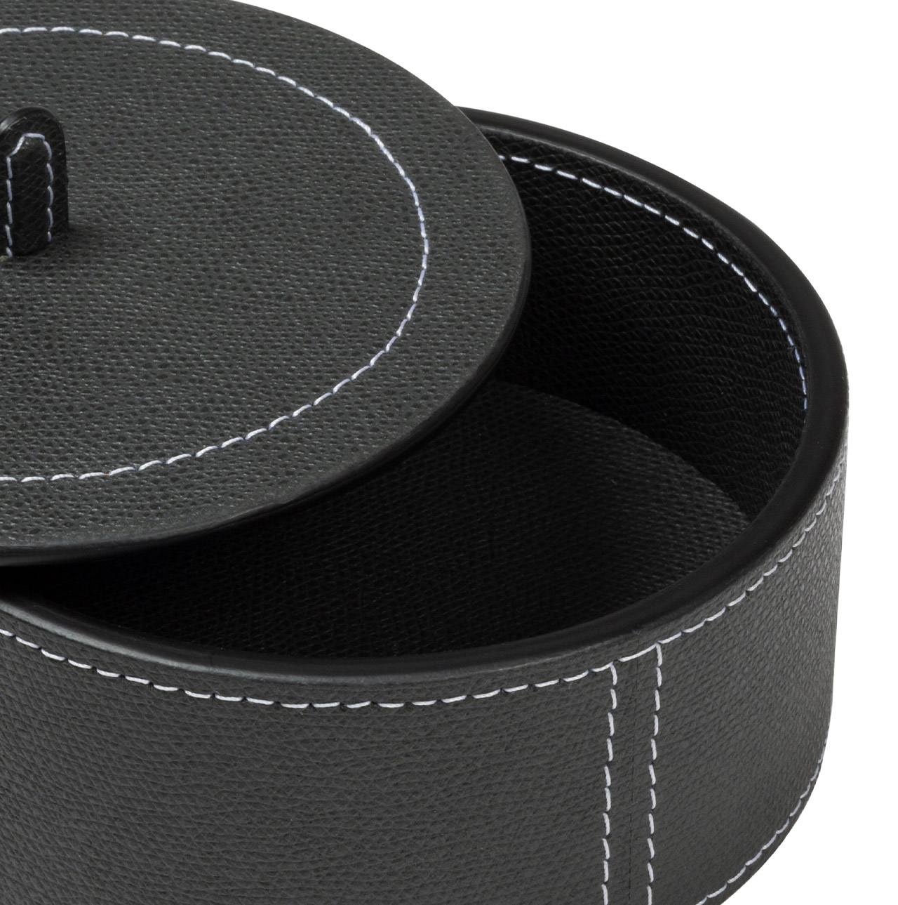 Dose aus Leder mit Deckel in schwarz