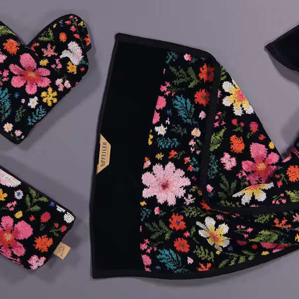 floral, stickerei, staschenquadrat, handgefertigt, schwarz, 
