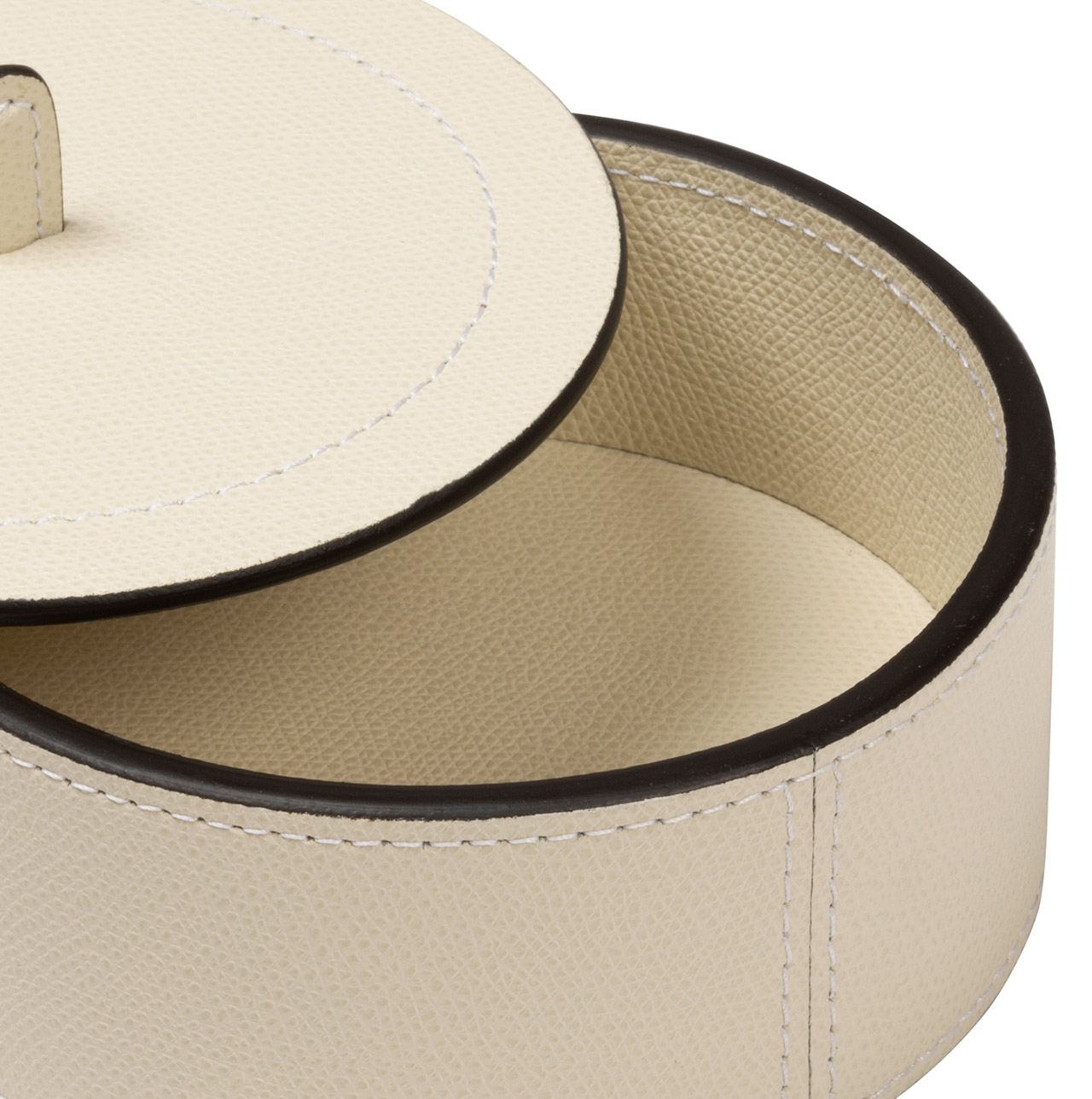Dose aus Leder mit Deckel in beige