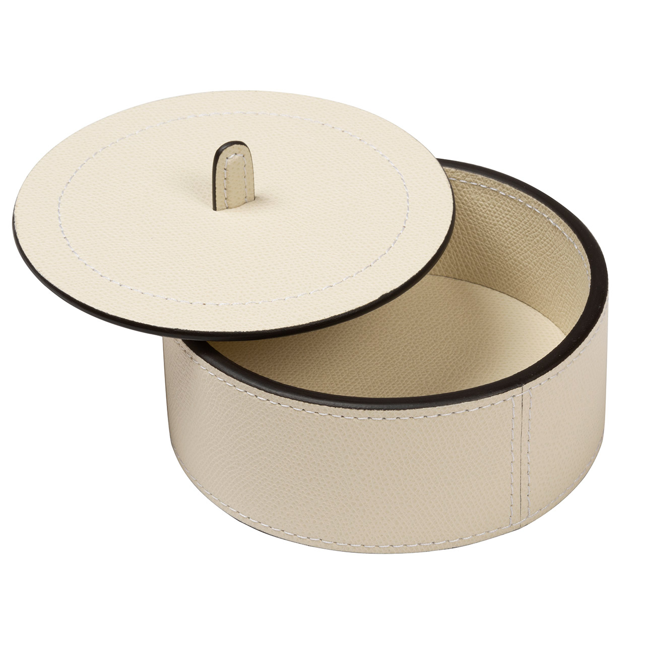 Dose aus Leder mit Deckel in beige