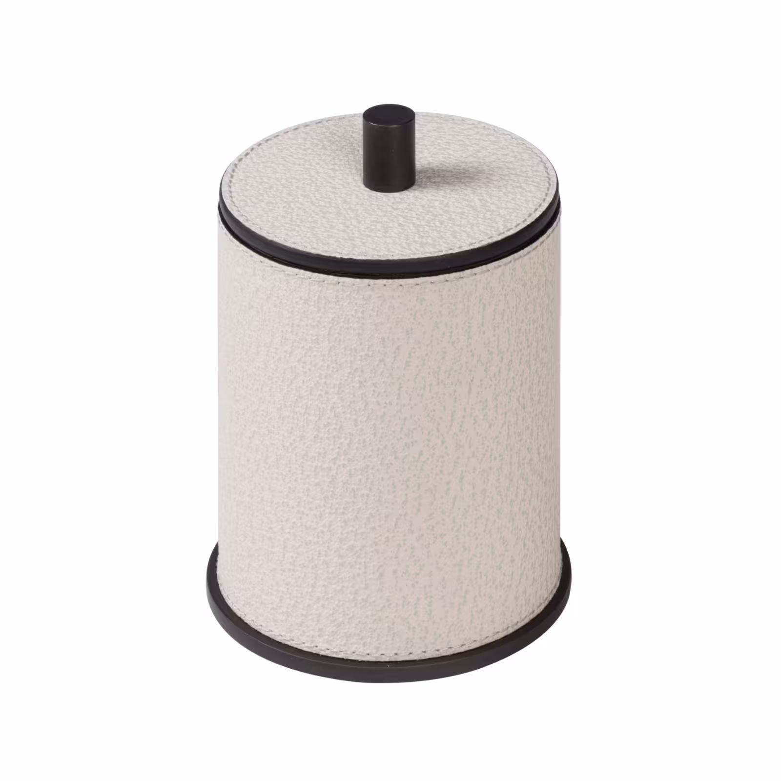 Dose mit Leder bezogen beige und schwarz mit Deckel