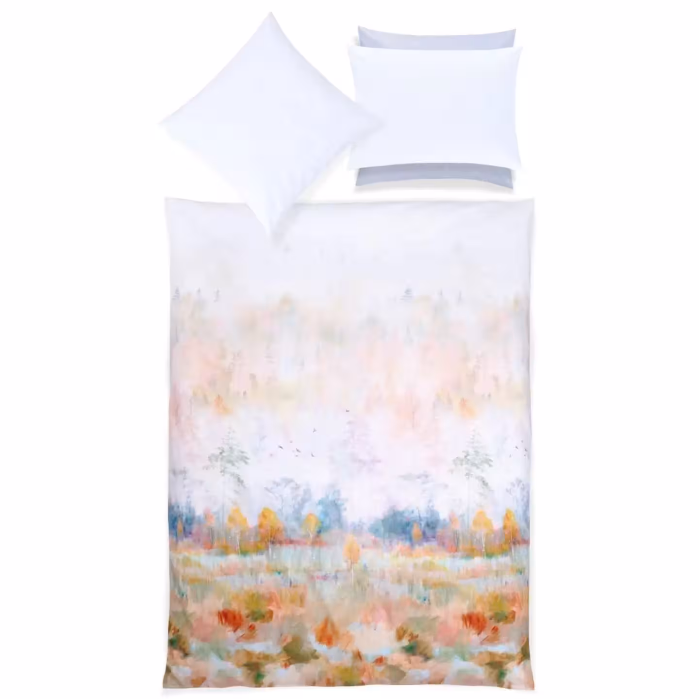 Bettwäsche Aurum weiß bunt Aquarellmotiv Garnitur Draufsicht