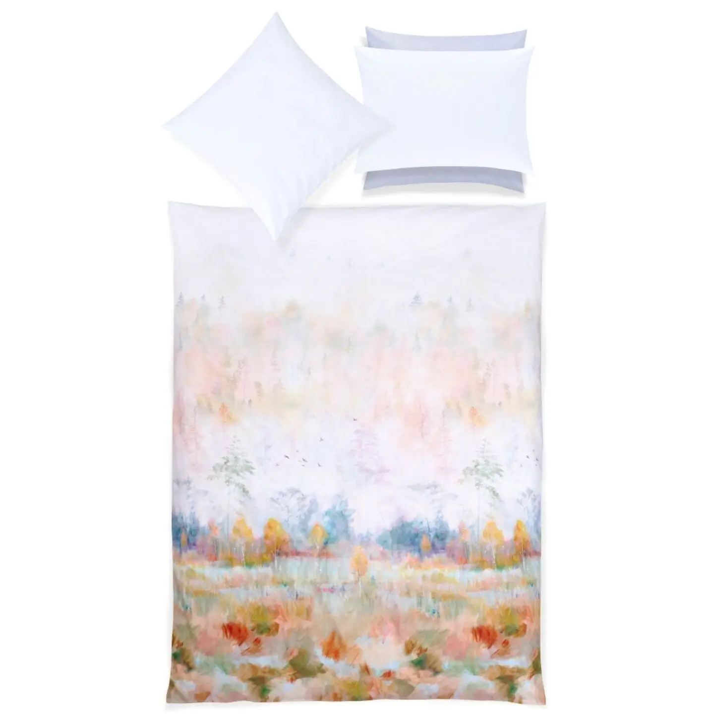 Bettwäsche Aurum weiß bunt Aquarellmotiv Garnitur Draufsicht