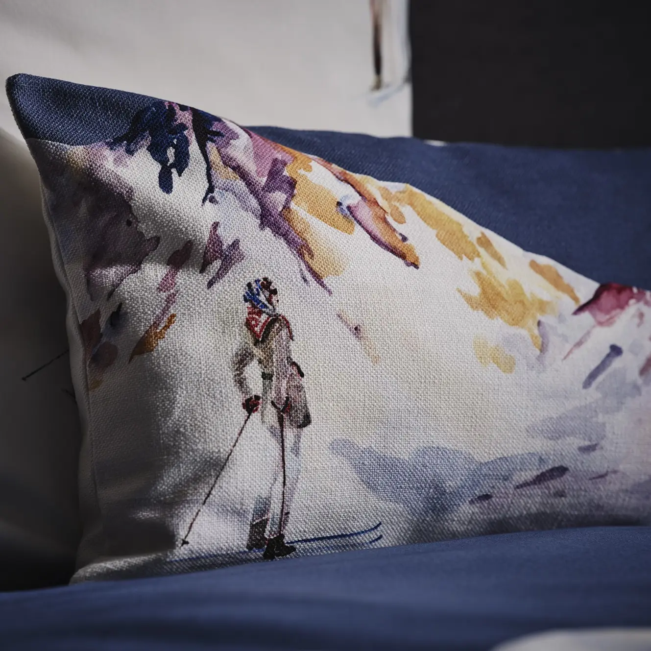 Kissen, Kissenbezug, Skifahrer, Winterlandschaft, Canvas, 