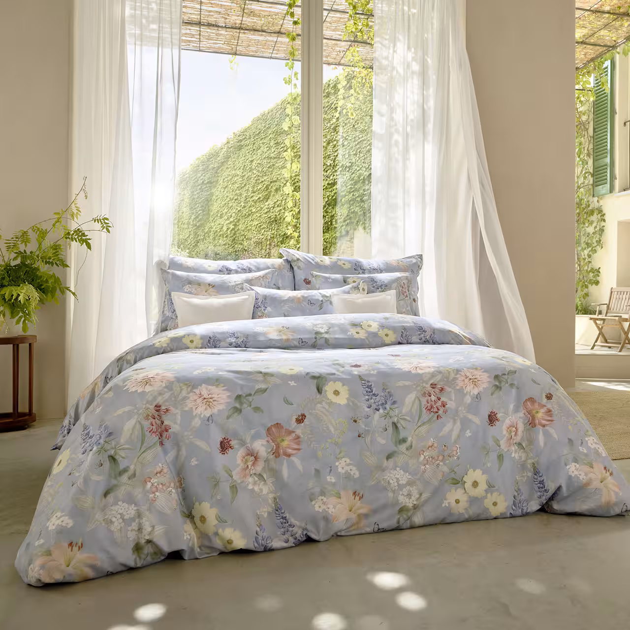 Bettwäsche, Blumenmuster, Stoffbezug, Pastellblau, Kissenbezüge, 