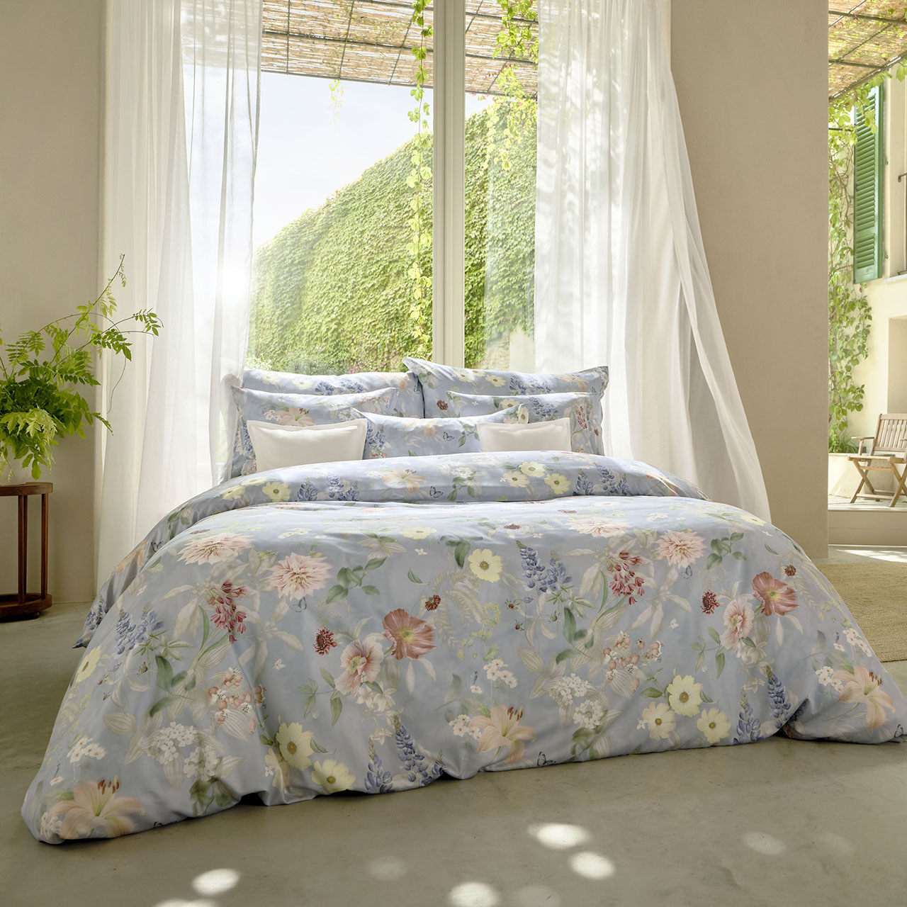 Bettwäsche, Blumenmuster, Stoffbezug, Pastellblau, Kissenbezüge, 