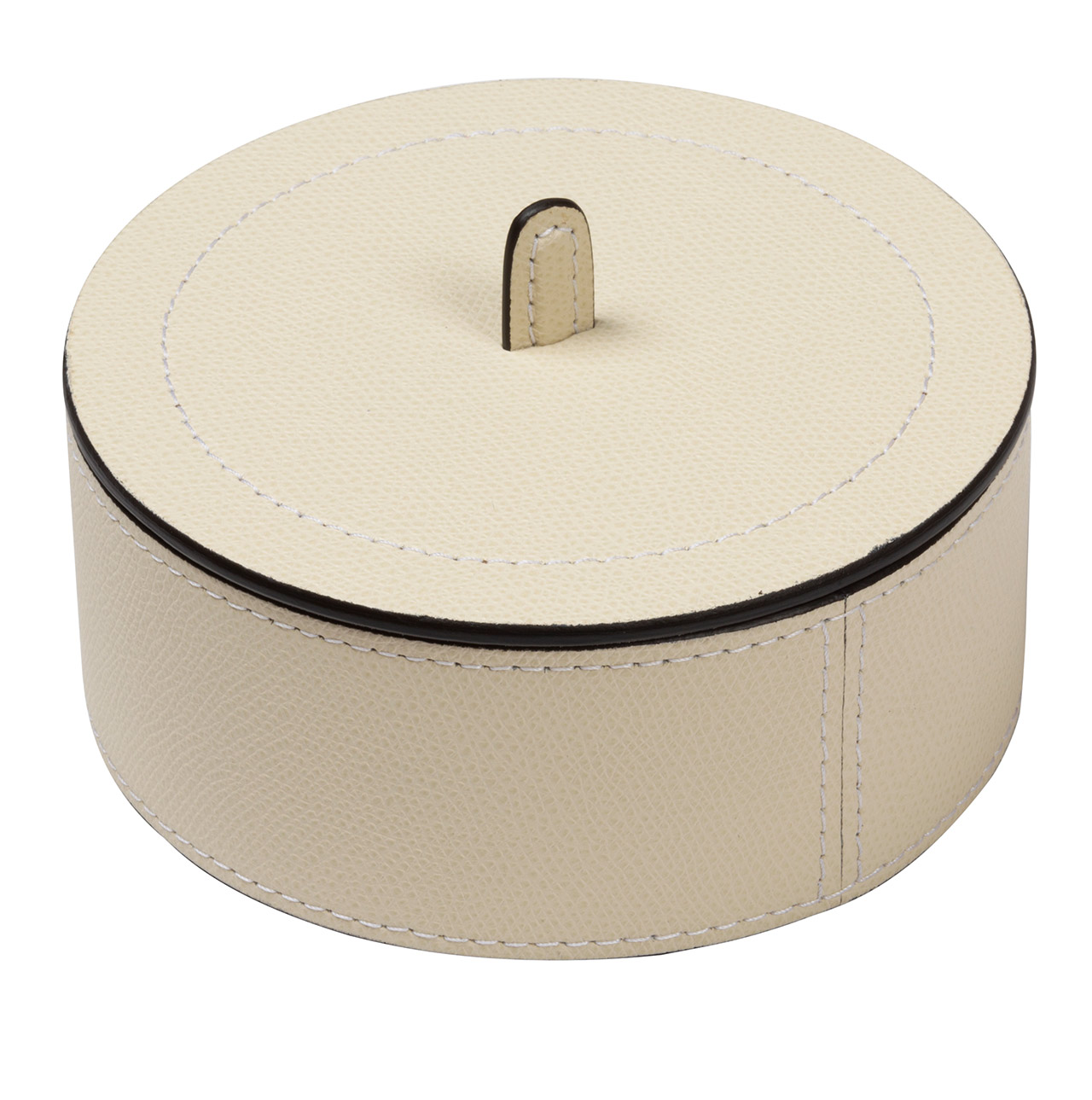 Dose aus Leder mit Deckel in beige