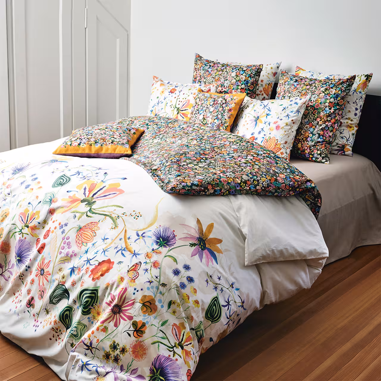 bettwäsche, blumendesign, bedruckt, kopfkissen, deckenbezug, 