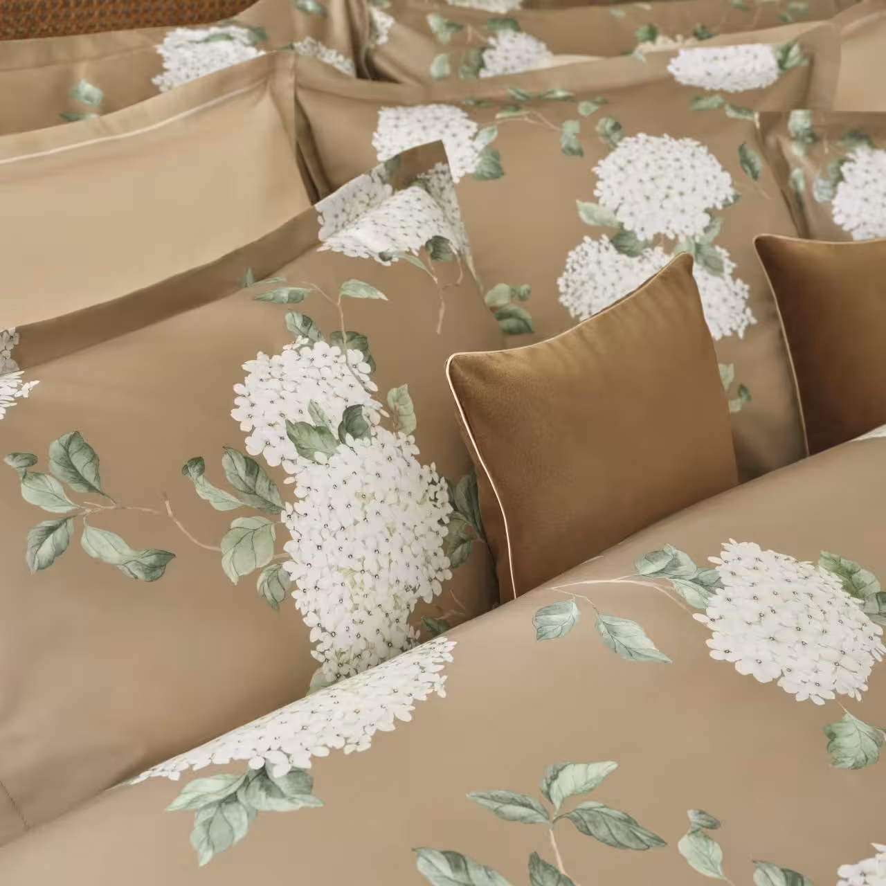 Bettbezug, Bettwäsche, Blumenmuster, Beige, Kissen, 
