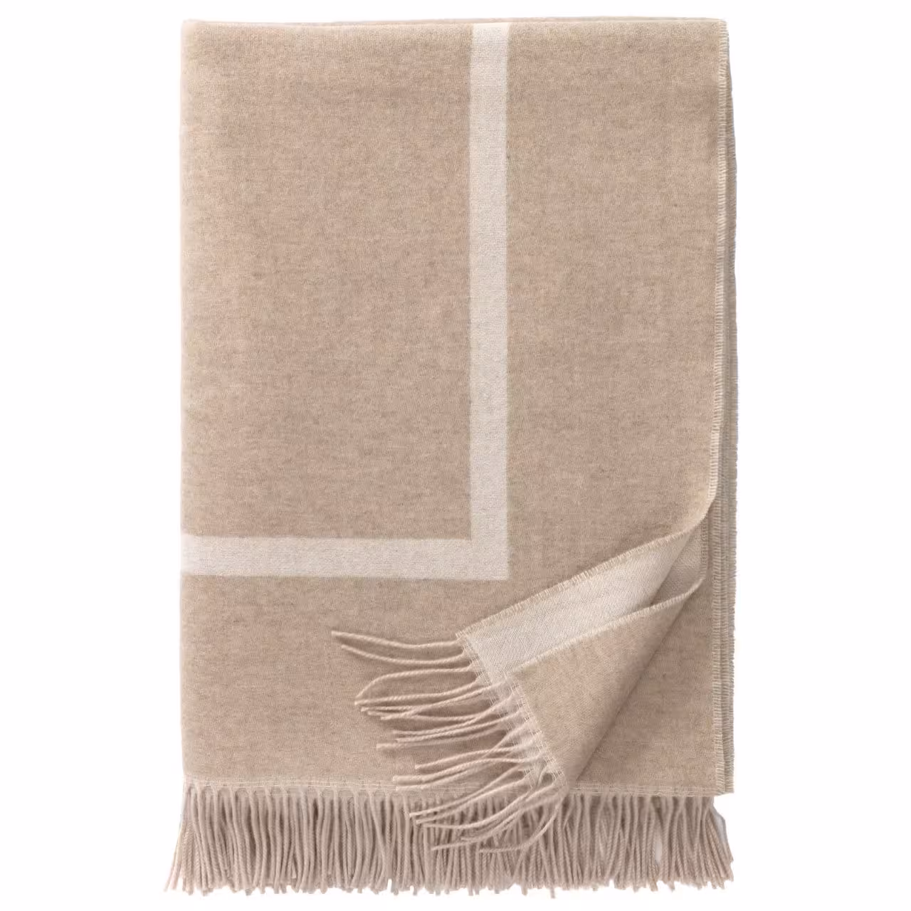 Decke, Wolle, Beige, Fransen, Geometrisch, 