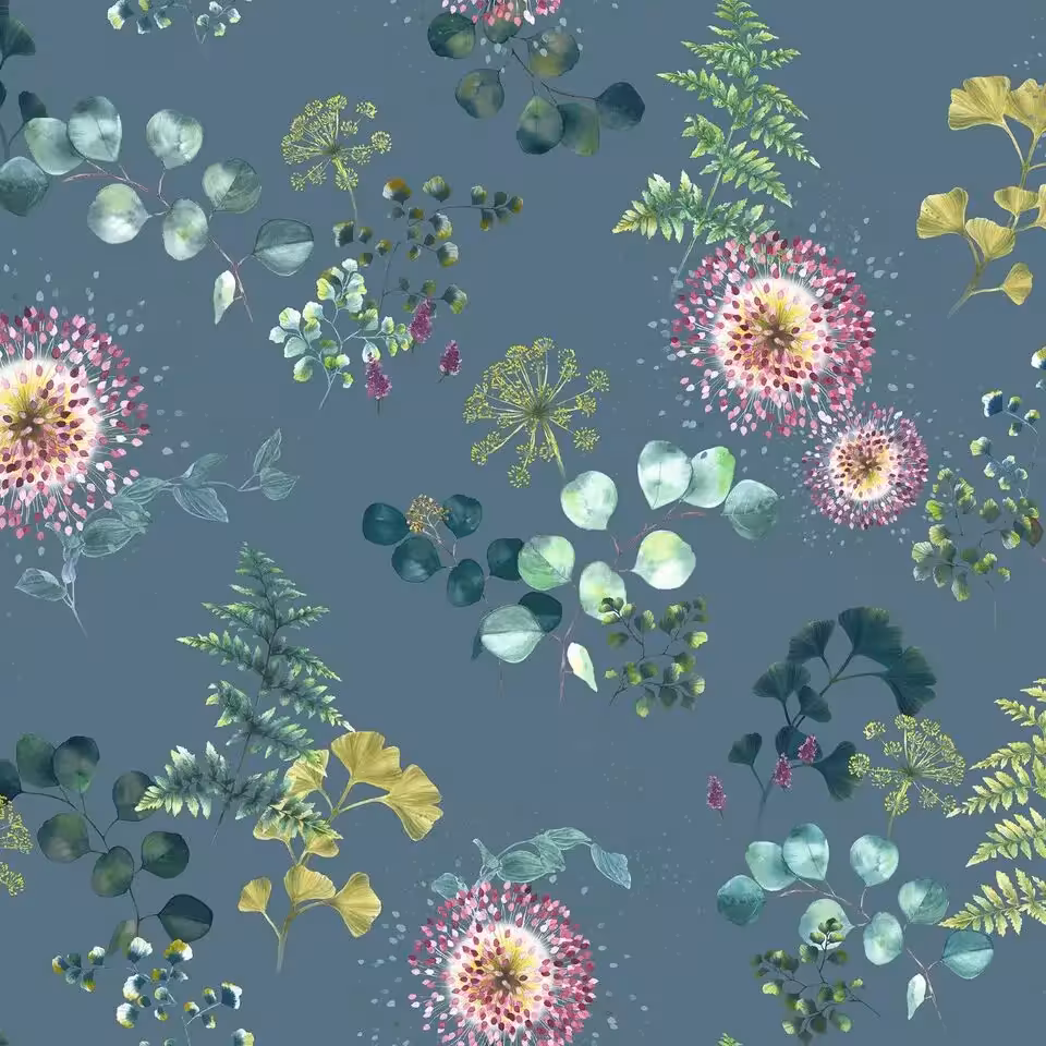 Stoffmuster Nele blau-grün mit Blumenmuster