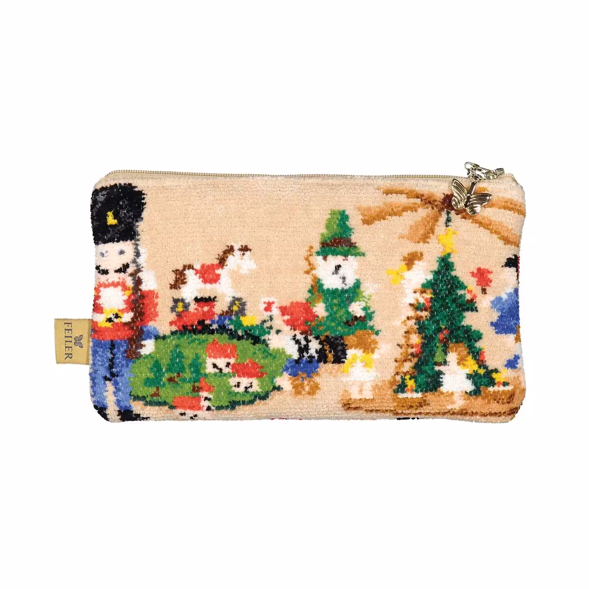 Taschenpouch, Zierpouch, Flausch+Stickerei, Weihnachtsmotiv, Nähbeutel, 