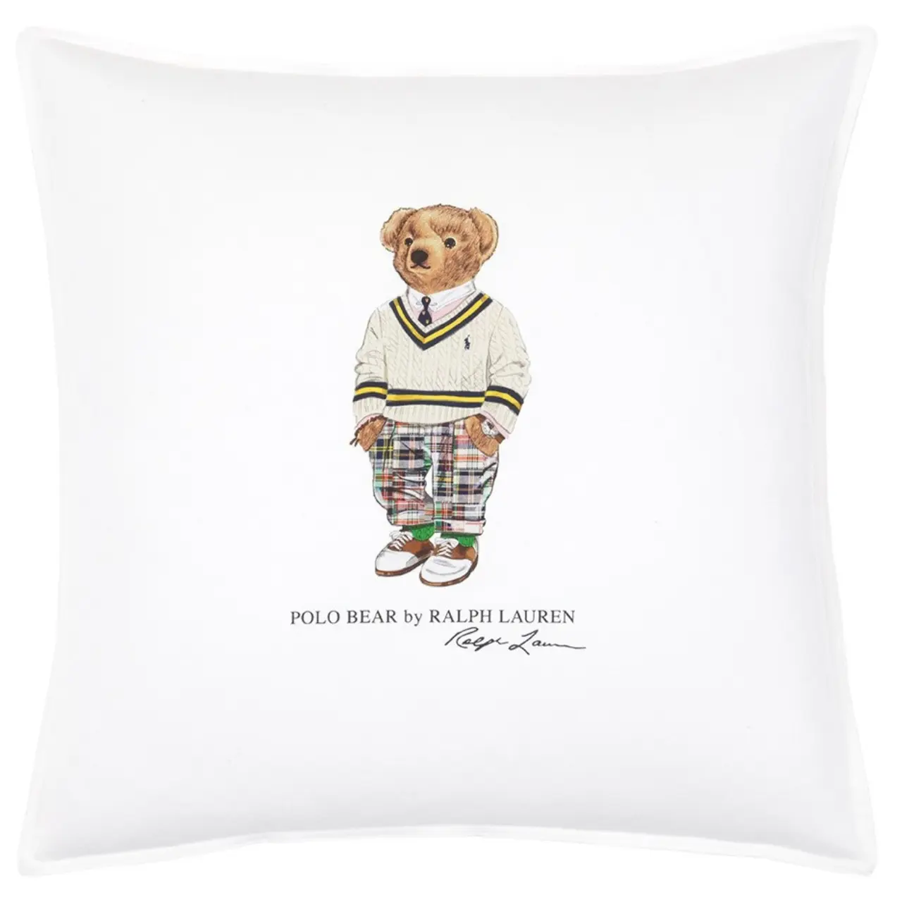 Kissen, Polo-Bär, Ralph Lauren, Weiß, Kissenbezug, Dekokissenbezug Preppy Hampton Bear Vorderseite - Ralph Lauren Home