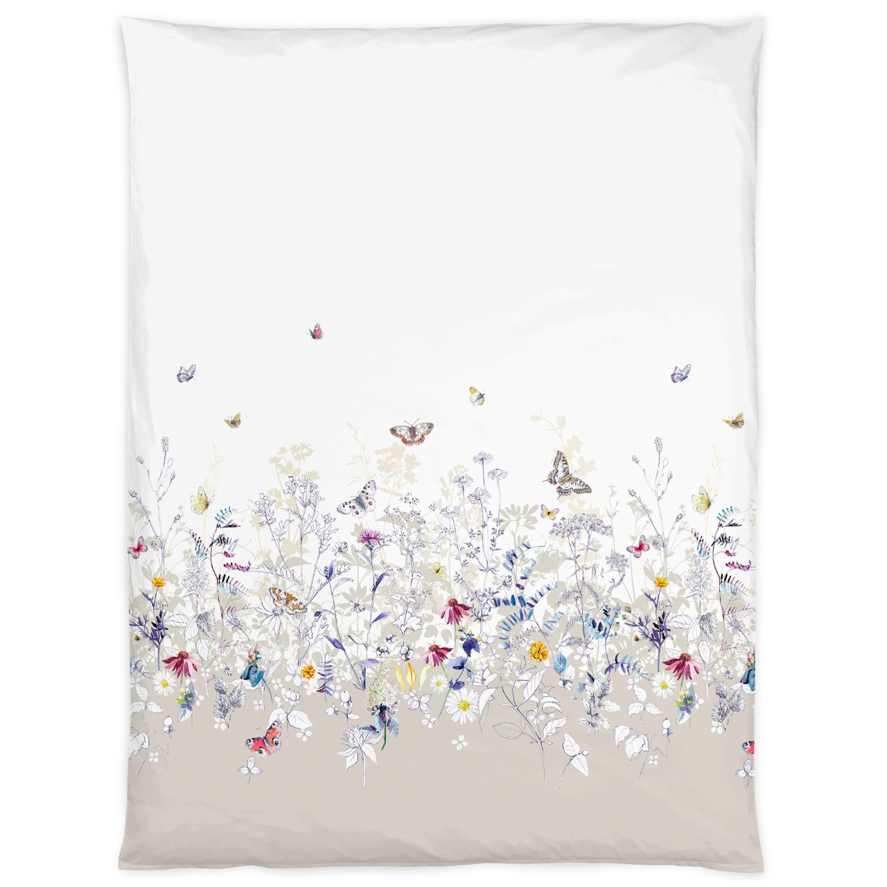 bettlaken, bettwäsche, blumenmuster, randverlauf, butterfly design, Bettwäsche Aviva von Christian Fischbacher - Bettdeckenbezug