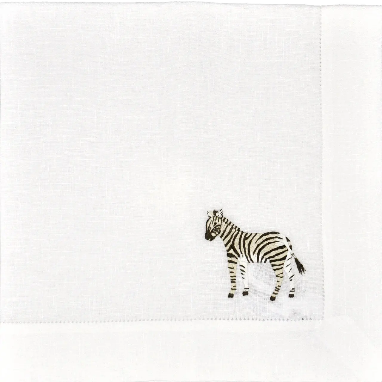 Tischwäsche-Serie Afrika Stickerei auf weiß Zebra Detail