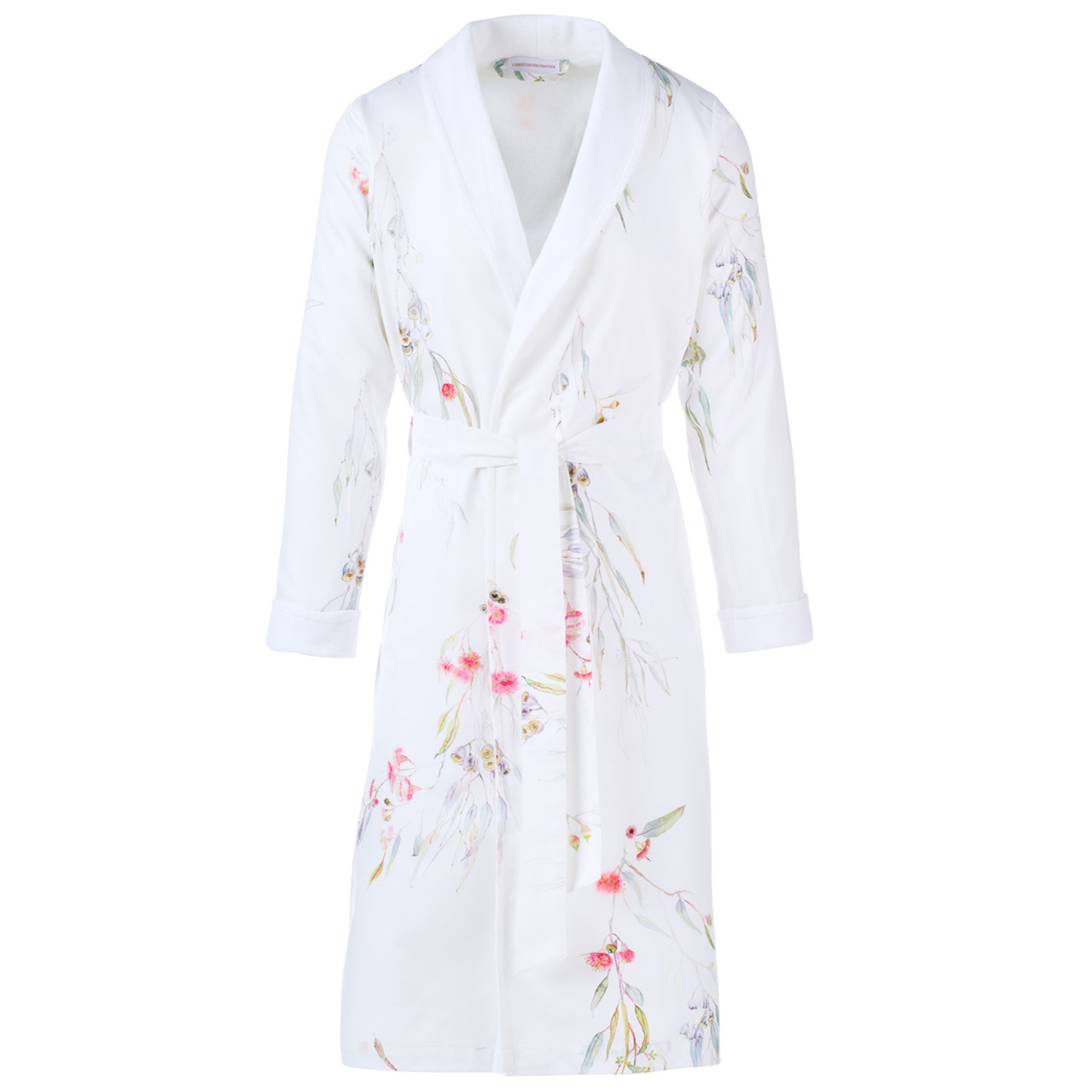 Kimono, Bathrobe, Floral pattern, White, Belted, 
