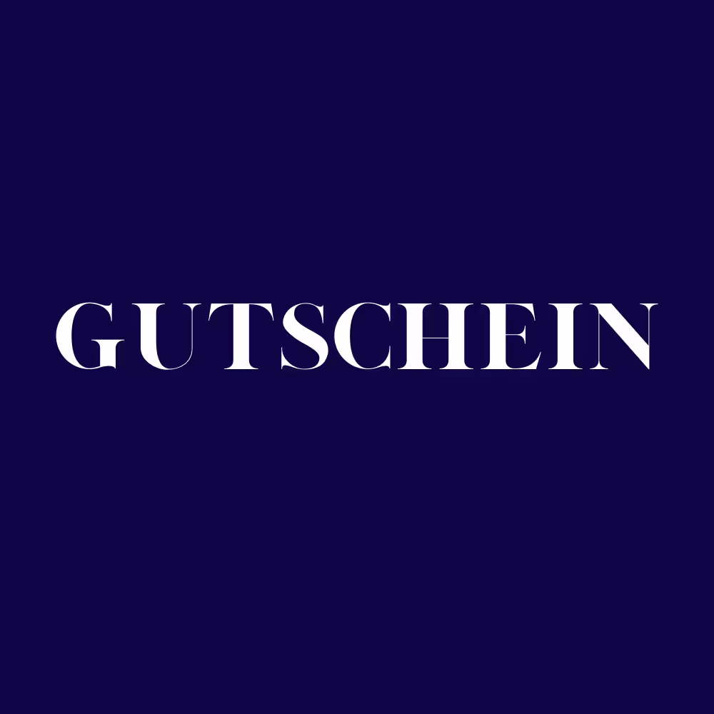 Grafik Schriftzug Gutschein weiß auf dunkleblauem Grund