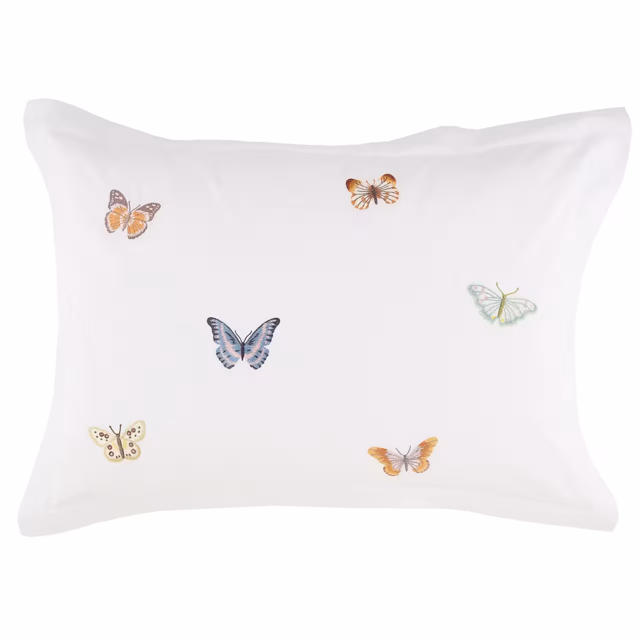 Bettwäsche Butterfly weiß mit bunten Schmetterlingen Kissenbezug Draufsicht