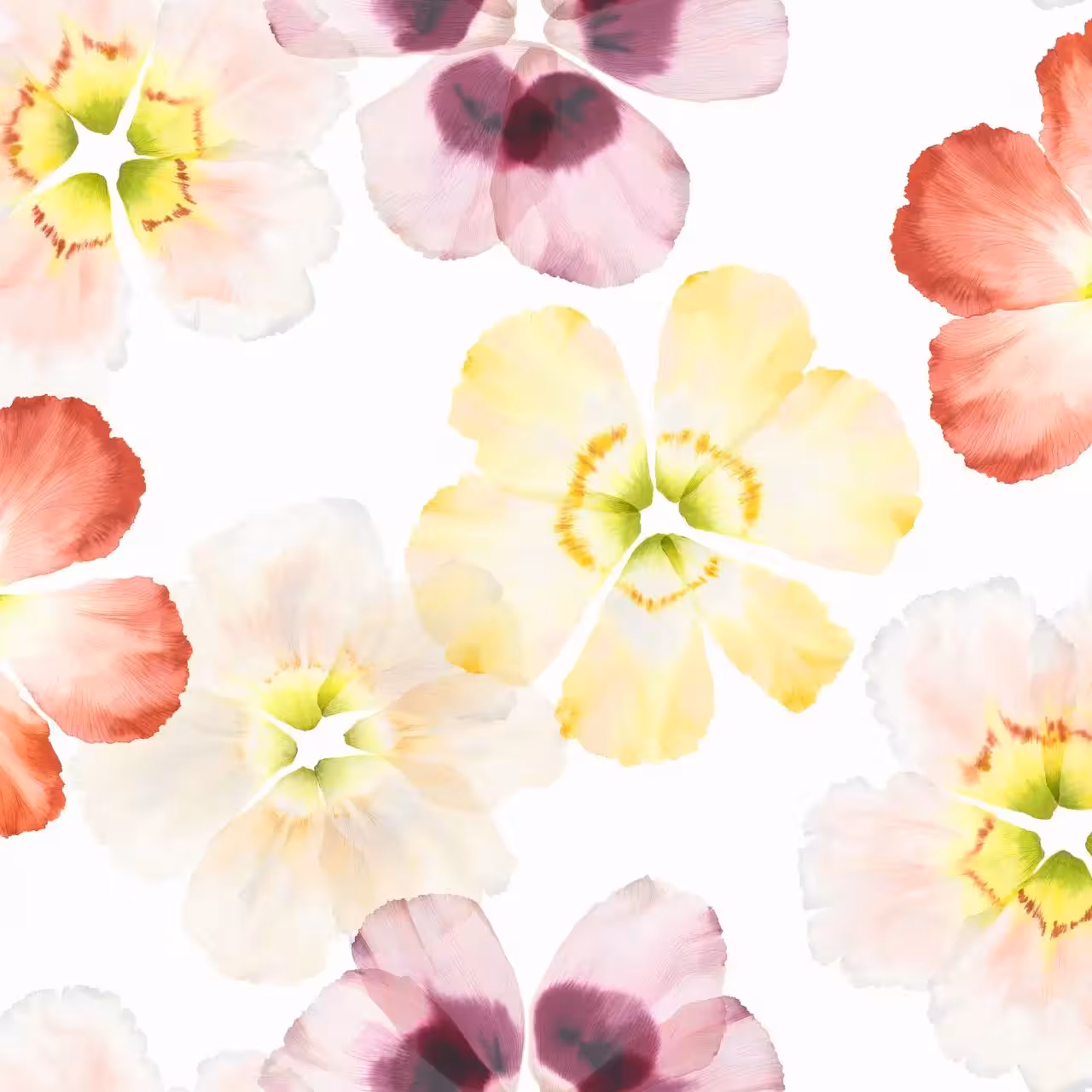 Stoffmuster Aurora weiß mit großen bunten Blumen