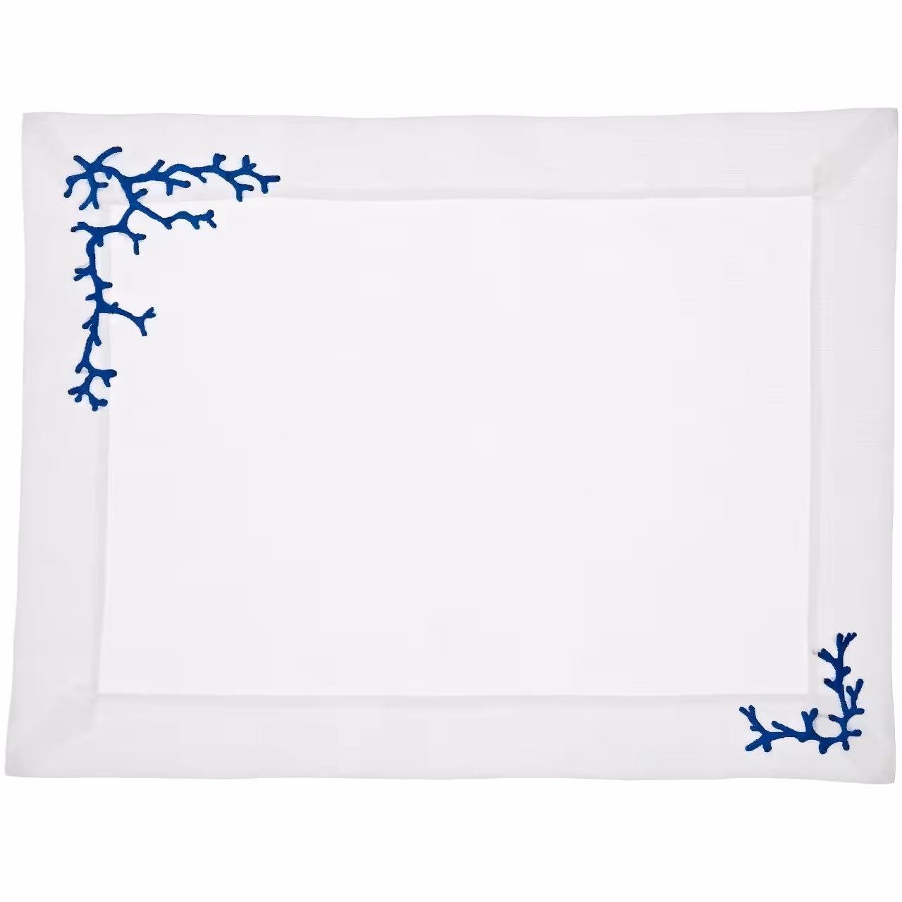 Tischwäsche Koralle blaue Stickerei auf weiß