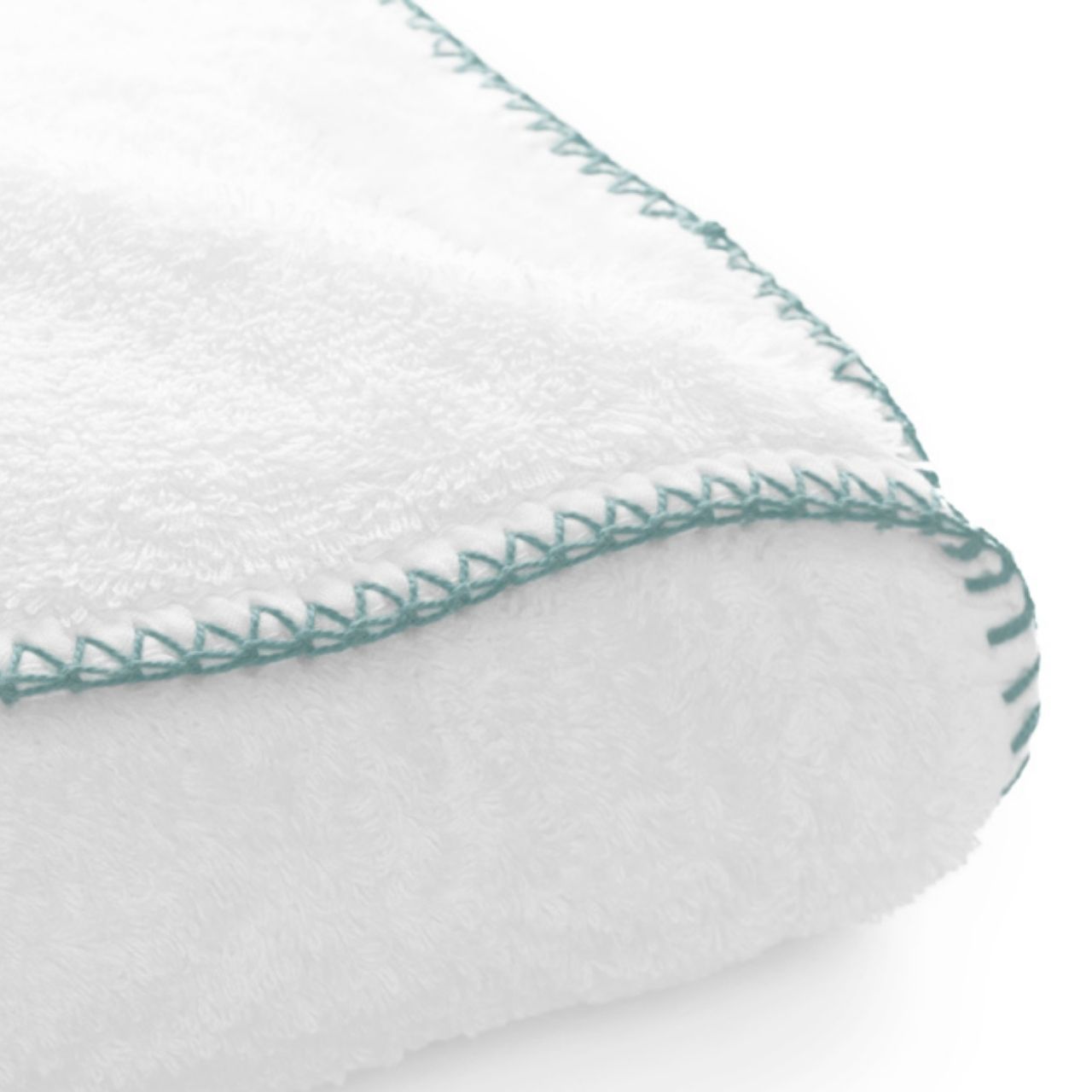 towel, bath, white, turquoise-stitch, cotton, 