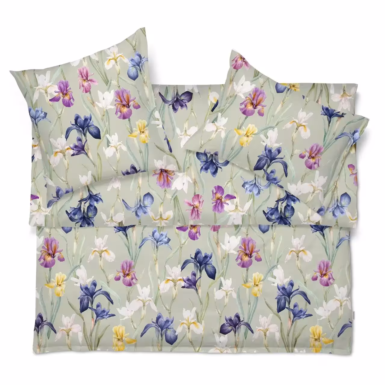 Bettwäsche Garnitur Charlotte hellgrün mit Blumenmuster Draufsicht
