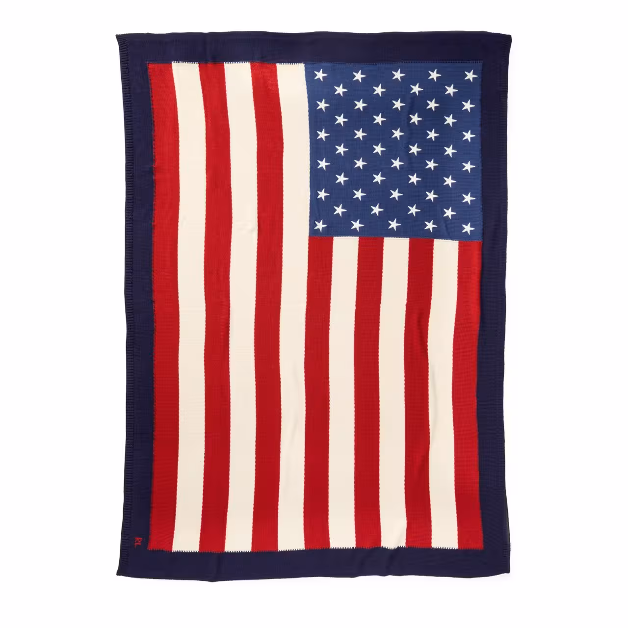 Strickdecke amerikanische Flagge blau, weiß und rot Draufsicht