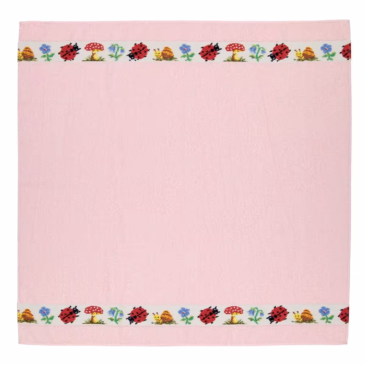 Frottierserie Pauli rosa mit bunter Chenilleborte mit Käfermotiv Draufsicht