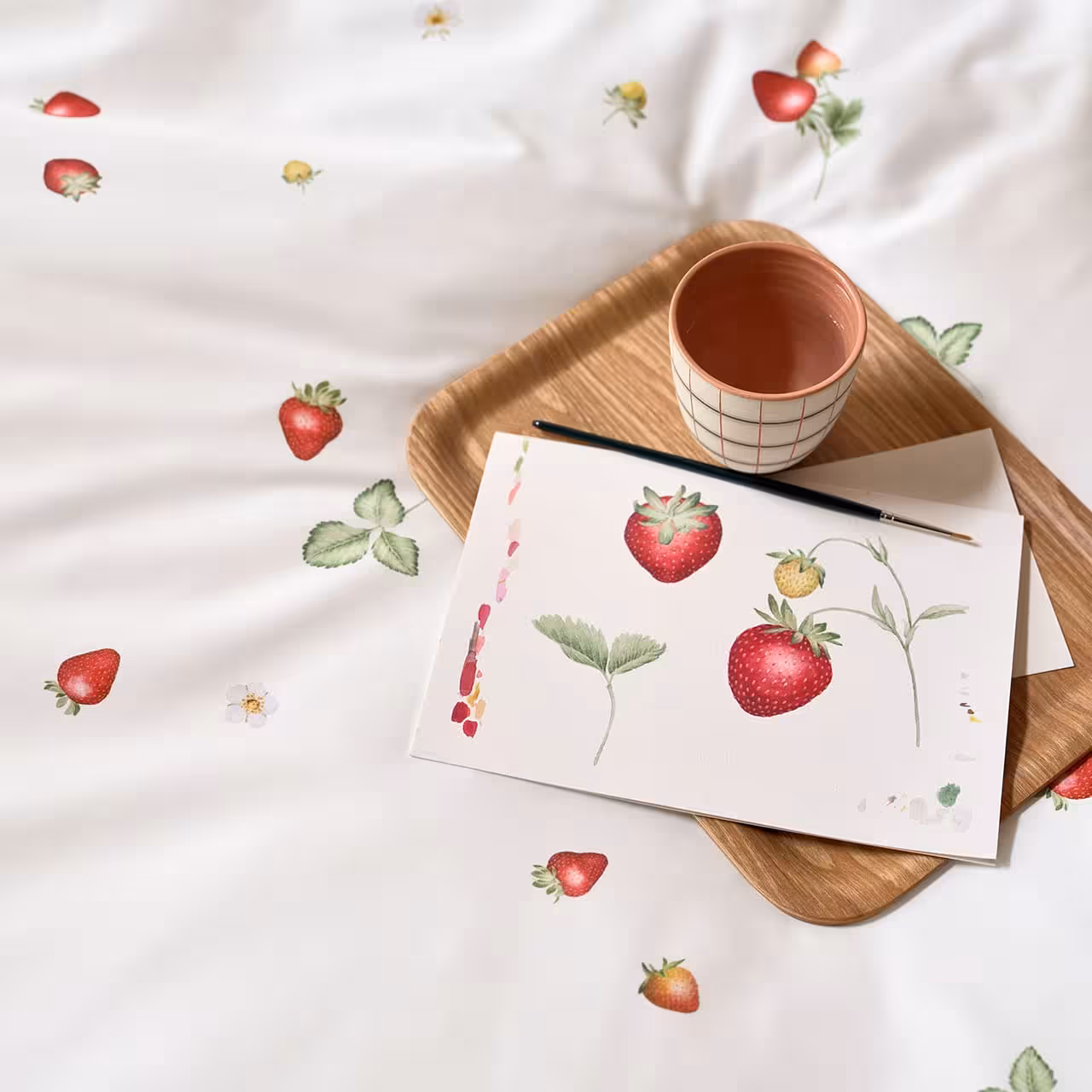 Erdbeeren Muster, Samenblatt Zeichnung, Karte mit Erdbeeren, Teller-Set, Malutensilien, 