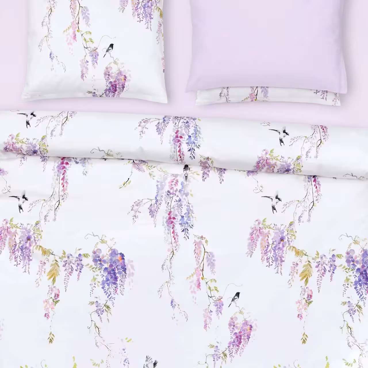 Bettwäschegarnitur Purple Rain mit floralem Muster weiß lila