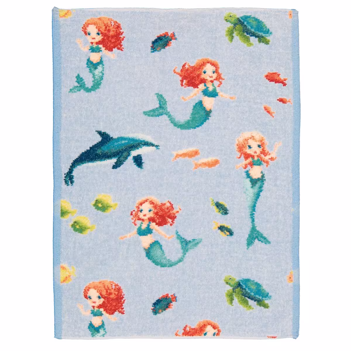 Meerjungfrau, Strandtarn, Kinderteppich, Blaue Grundfarbe, Tiermuster, 