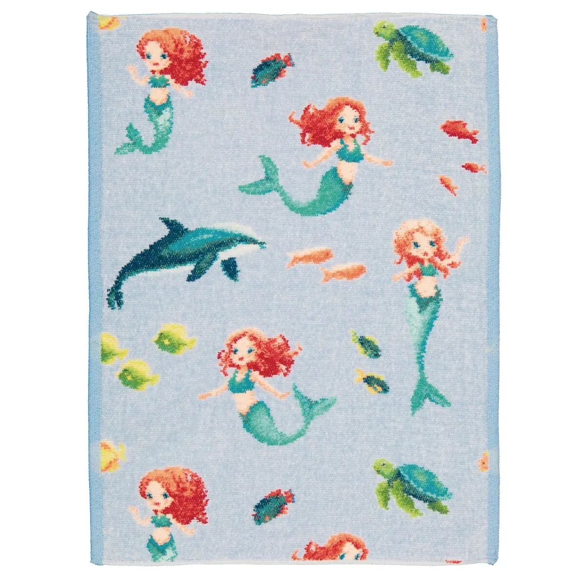 Meerjungfrau, Strandtarn, Kinderteppich, Blaue Grundfarbe, Tiermuster, 