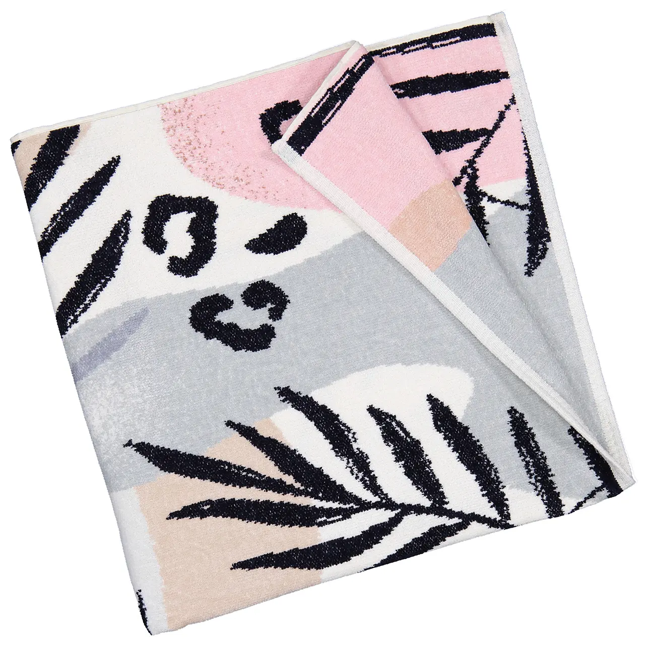 Chenilletuch Stay Wild rosa und beige gefaltet mit abstraktem Muster