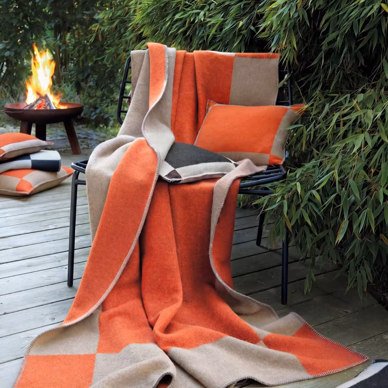 Decke, Wolldecke, Karo-Muster, Orange, Gartenoutdoor, 