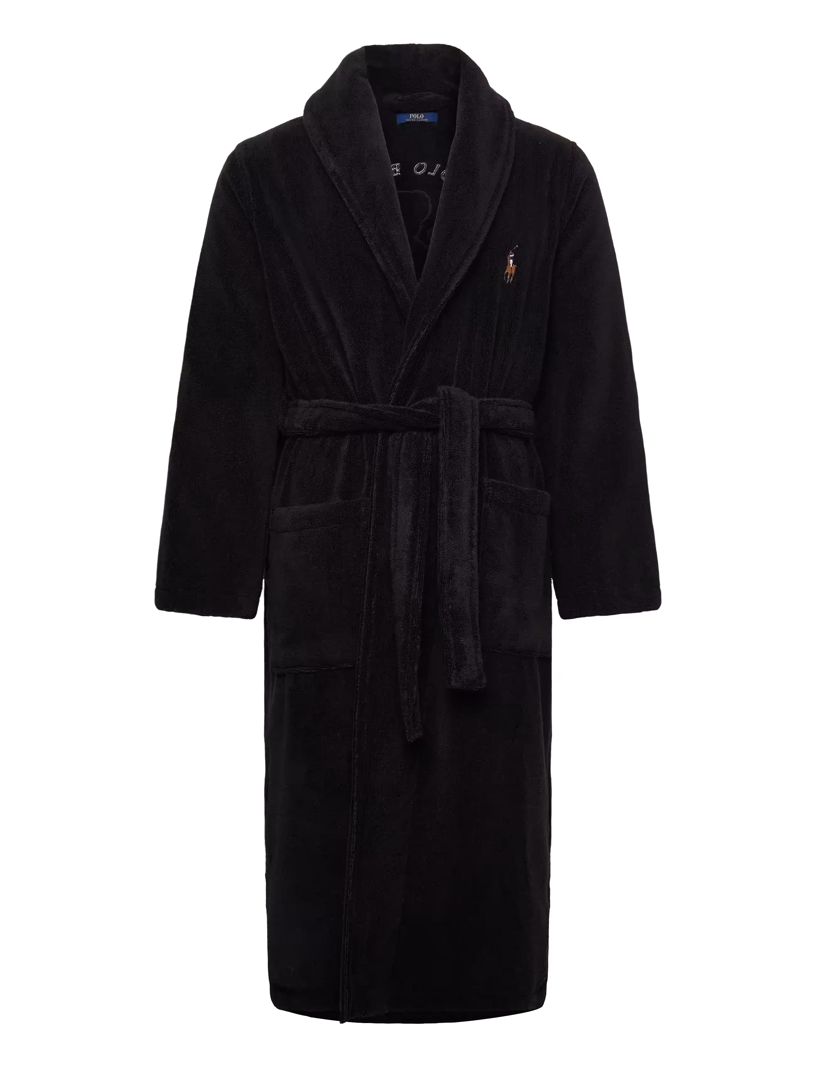 Bademantel Polo Bear schwarz mit Stickerei Vorderseite