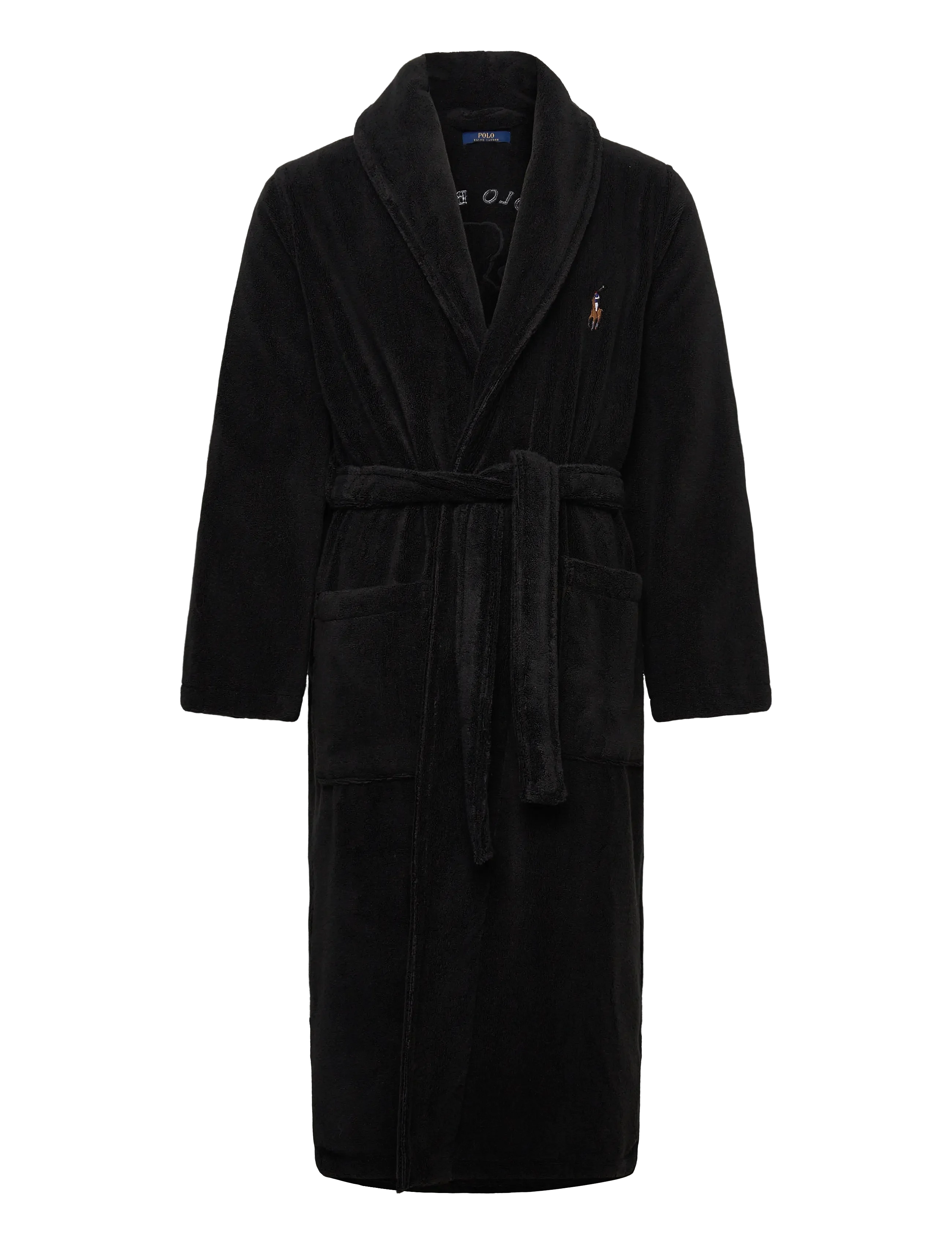 Bademantel Polo Bear schwarz mit Stickerei Vorderseite