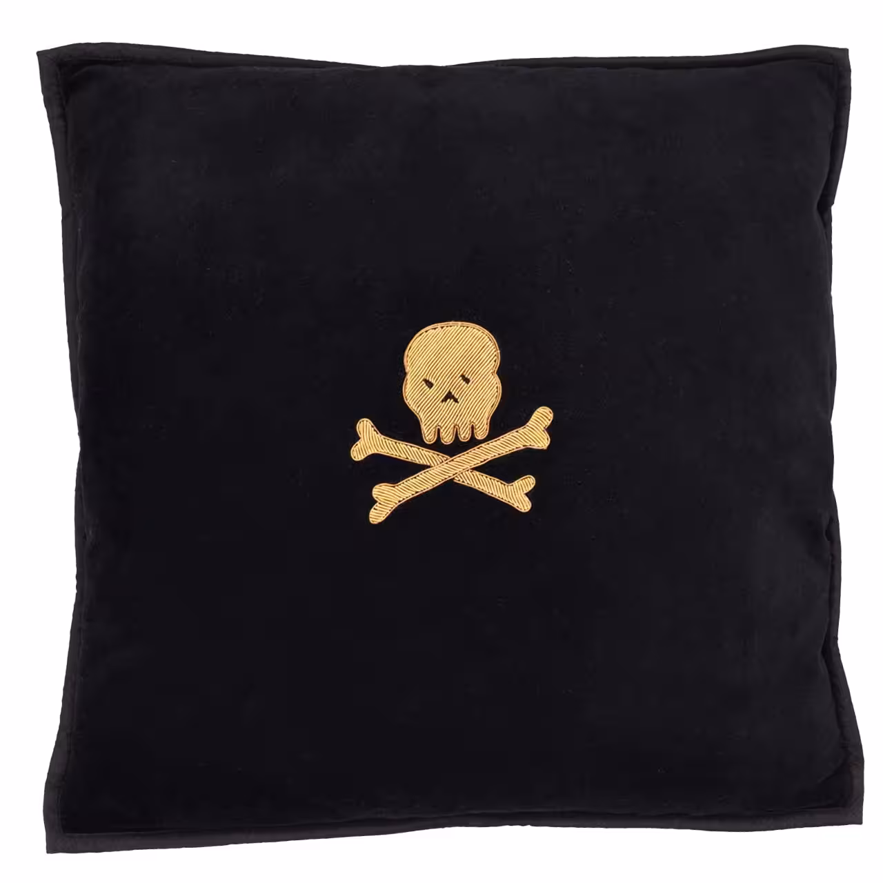 Kissen schwarz mit goldener Stickerei Totenkopf auf weiß