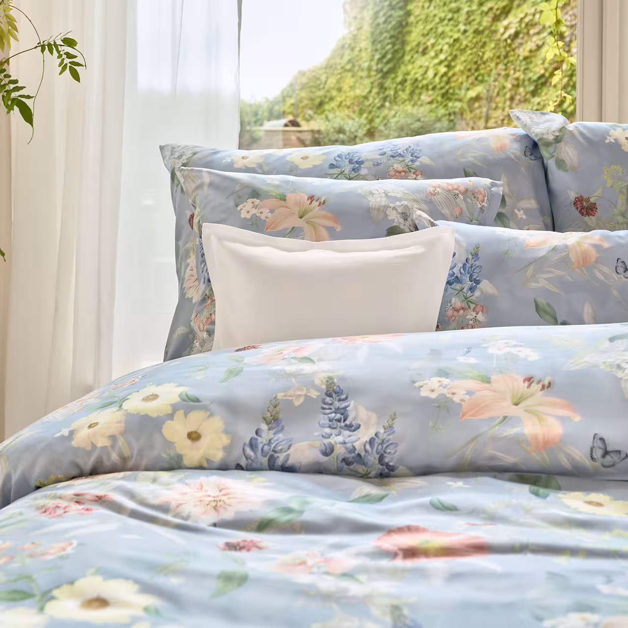 Bedding, Bedlinen, Blumenmuster, Blauer Hintergrund, Kissenbezug-Set, 