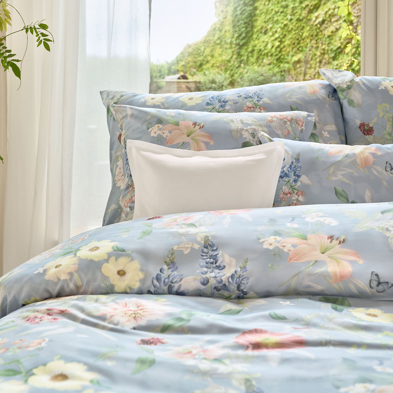 Bedding, Bedlinen, Blumenmuster, Blauer Hintergrund, Kissenbezug-Set, 