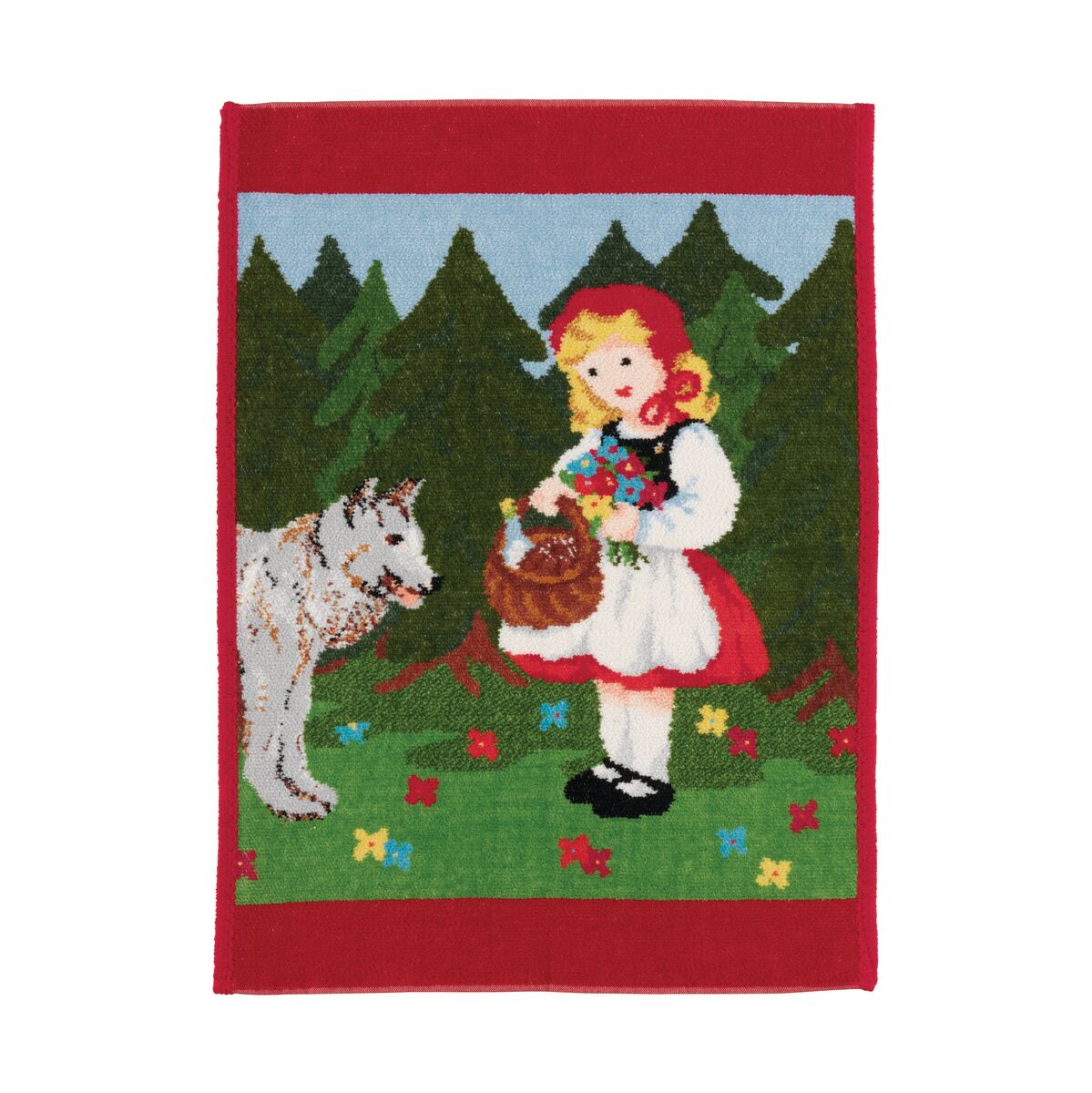 Tapisserie, teppich, zimmerdekoration, mädchen mit korb, hundewaldszene, tapis, handtuch, girl, wolf, motive, 