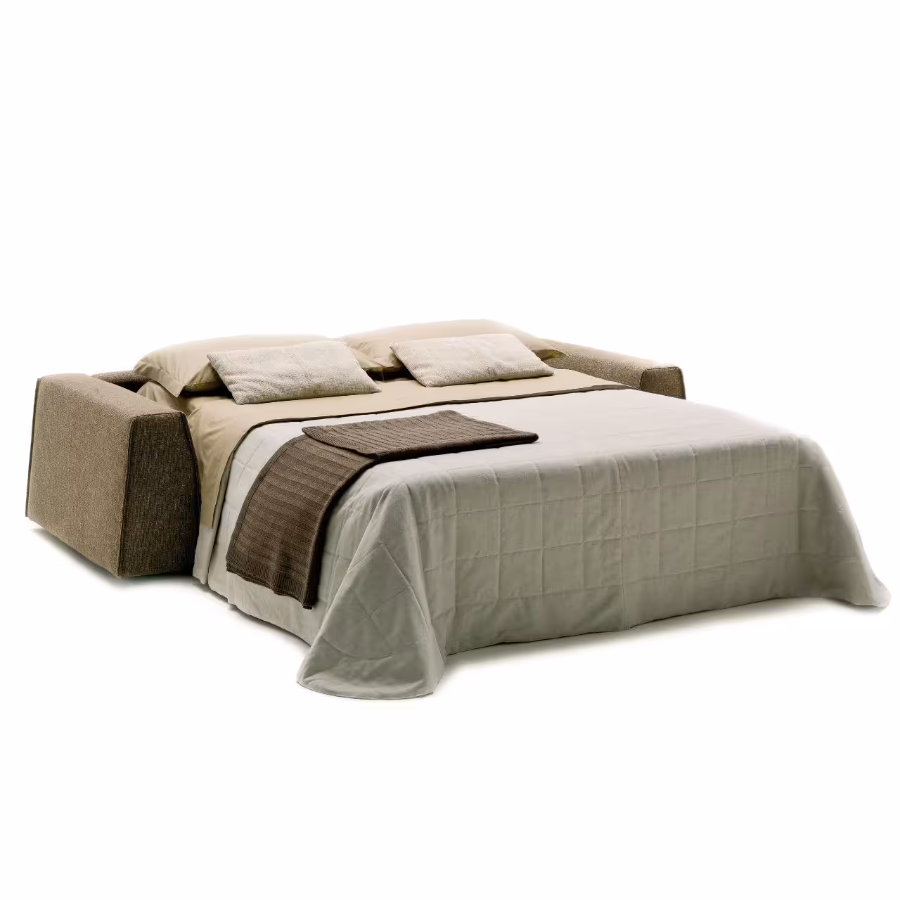 Schlafsofa Parker beige ausgeklappt auf weiß