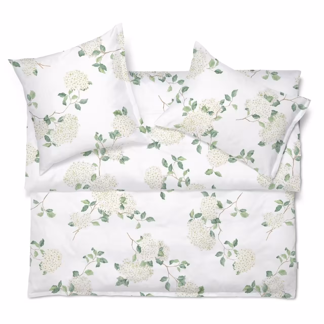 Bettwäsche, Bettdecke, Kopfkissenbezüge, Blumenmuster, Weiß-Grün, 