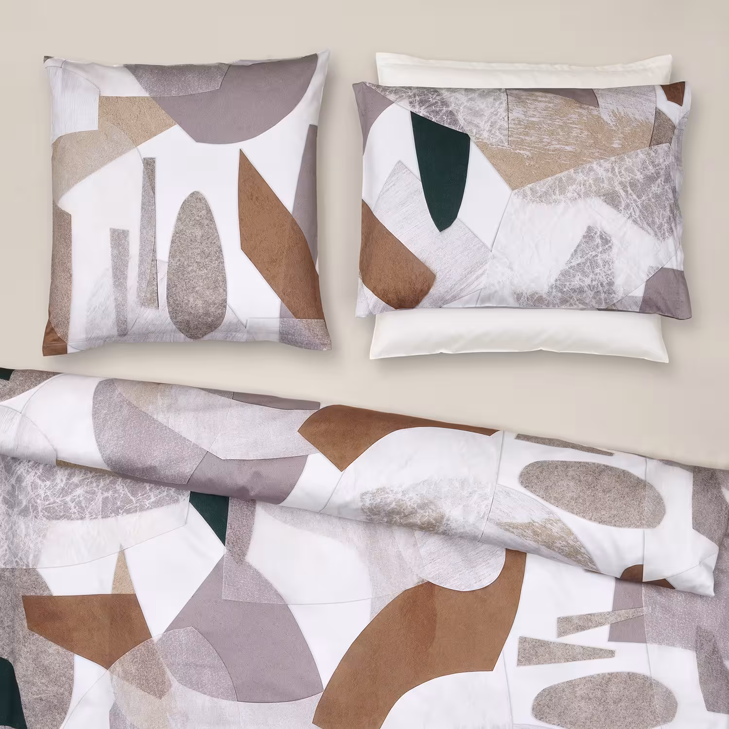 Bettwäschegarnitur Unique mit abstraktem Muster in beige braun und grün Detail