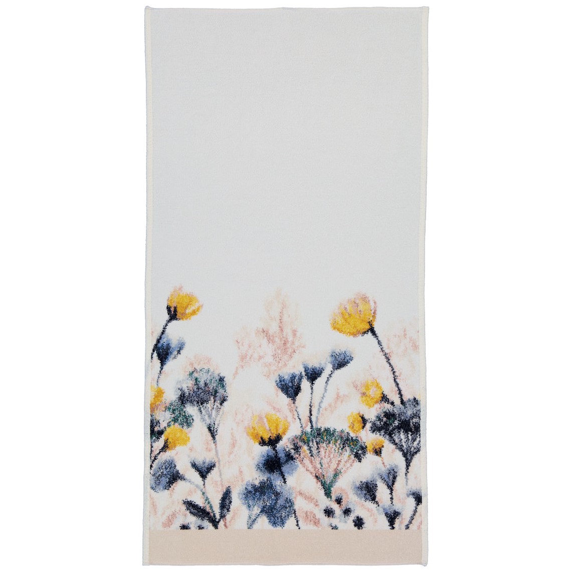 Frottiertuch Wildblume beige mit blau und gelbem Blumenmuster Draufsicht