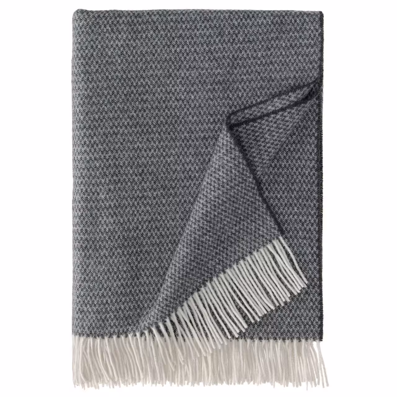Decke, Wolldecke, Häkelmuster, Graumeliert, Fransen, 