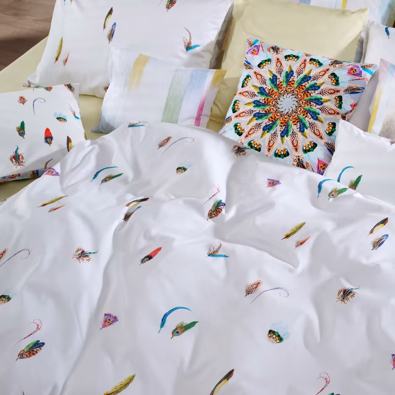 bettwäsche, feinmaterial, weiß, Mustermotiv, Kissenbezug, Bettwäsche Feathers von Christian Fischbacher - Lifestyle